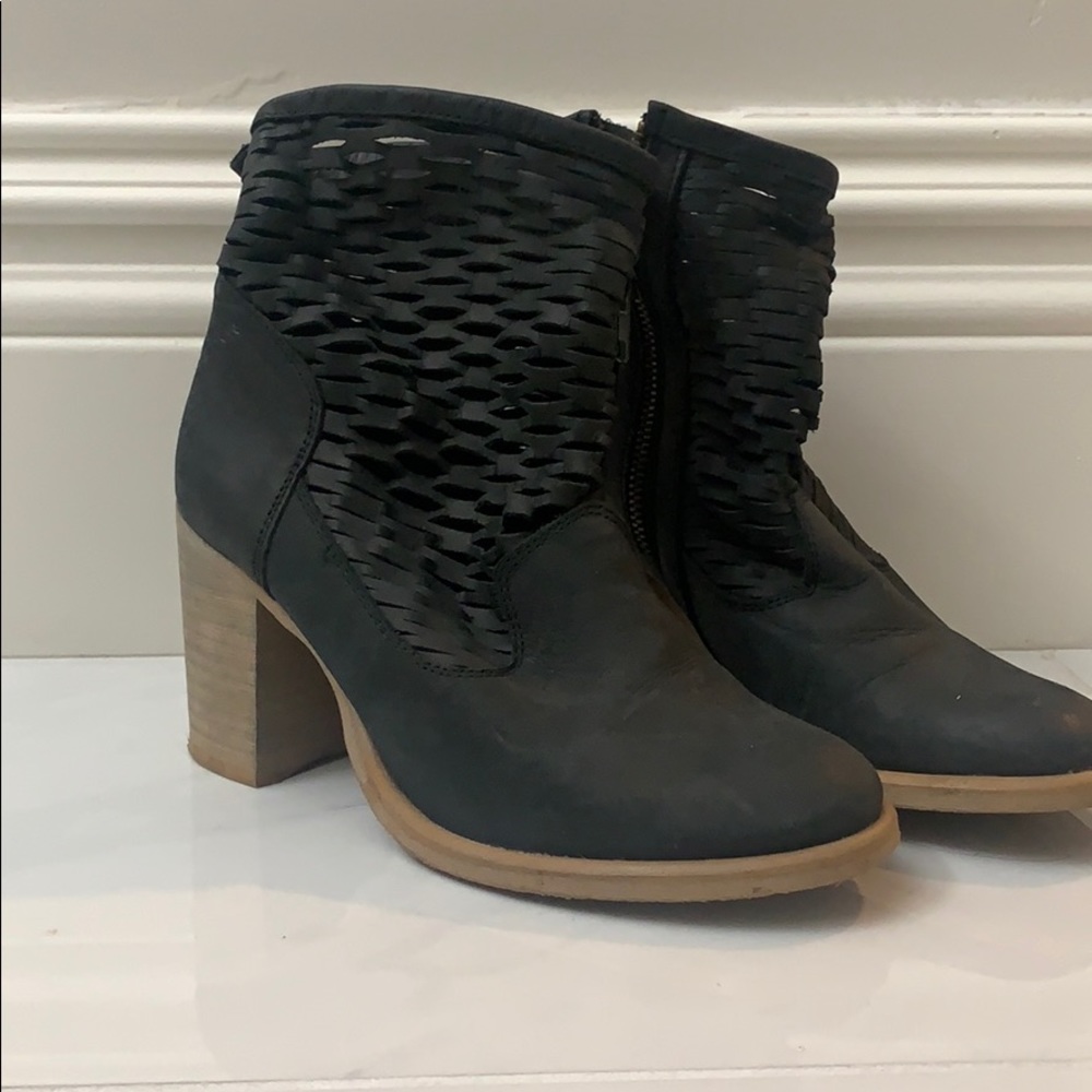 Navy blue leather booties